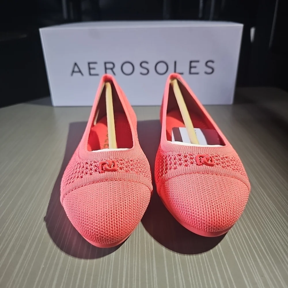 Aerosoles Annelie Knit Fabric Round Toe Ballet Flats Coral Pink Women’s 6W‎ NEW